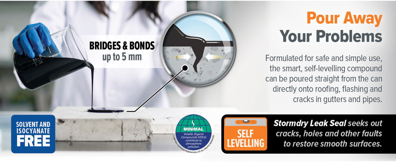Stormdry Leak Seal is self-levelling, solvent and isocyanate-free.