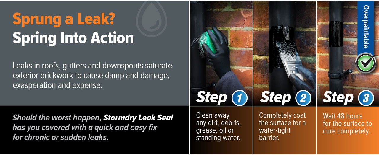 3 simple steps to seal leaks with Stormdry Leak Seal.