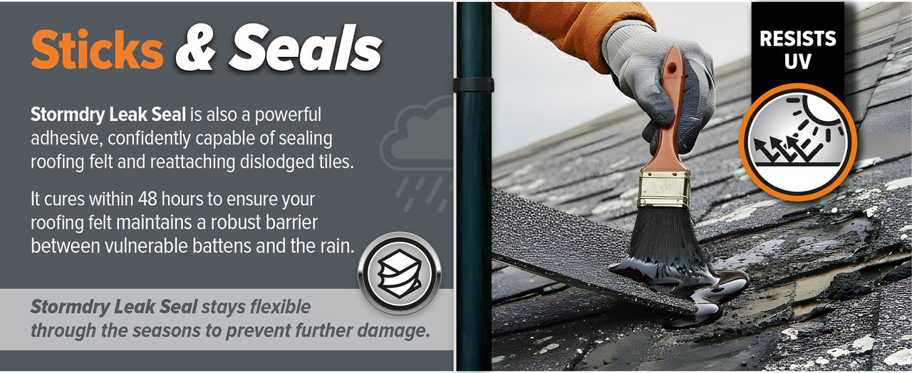 Stormdry Leak Seal is a powerful adhesive for roof tiles.