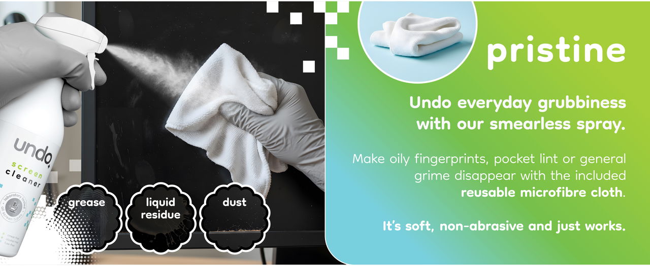 Undo grease, liquid residue and dust with this screen cleaner.