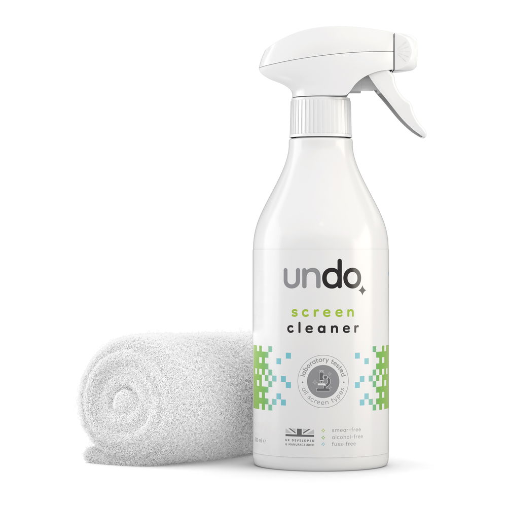 Undo Screen Cleaner 500ml spray with cloth (white b/g)