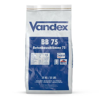 A 25 KG bag of Vandex BB75, a cementitious waterproofing slurry (tanking slurry) with hydrophobic properties, resistant to water and moisture.