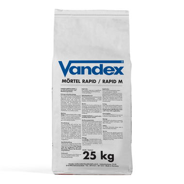 A 25 kg bag of Vandex Rapid M, a rapid setting cementitious repair mortar.
